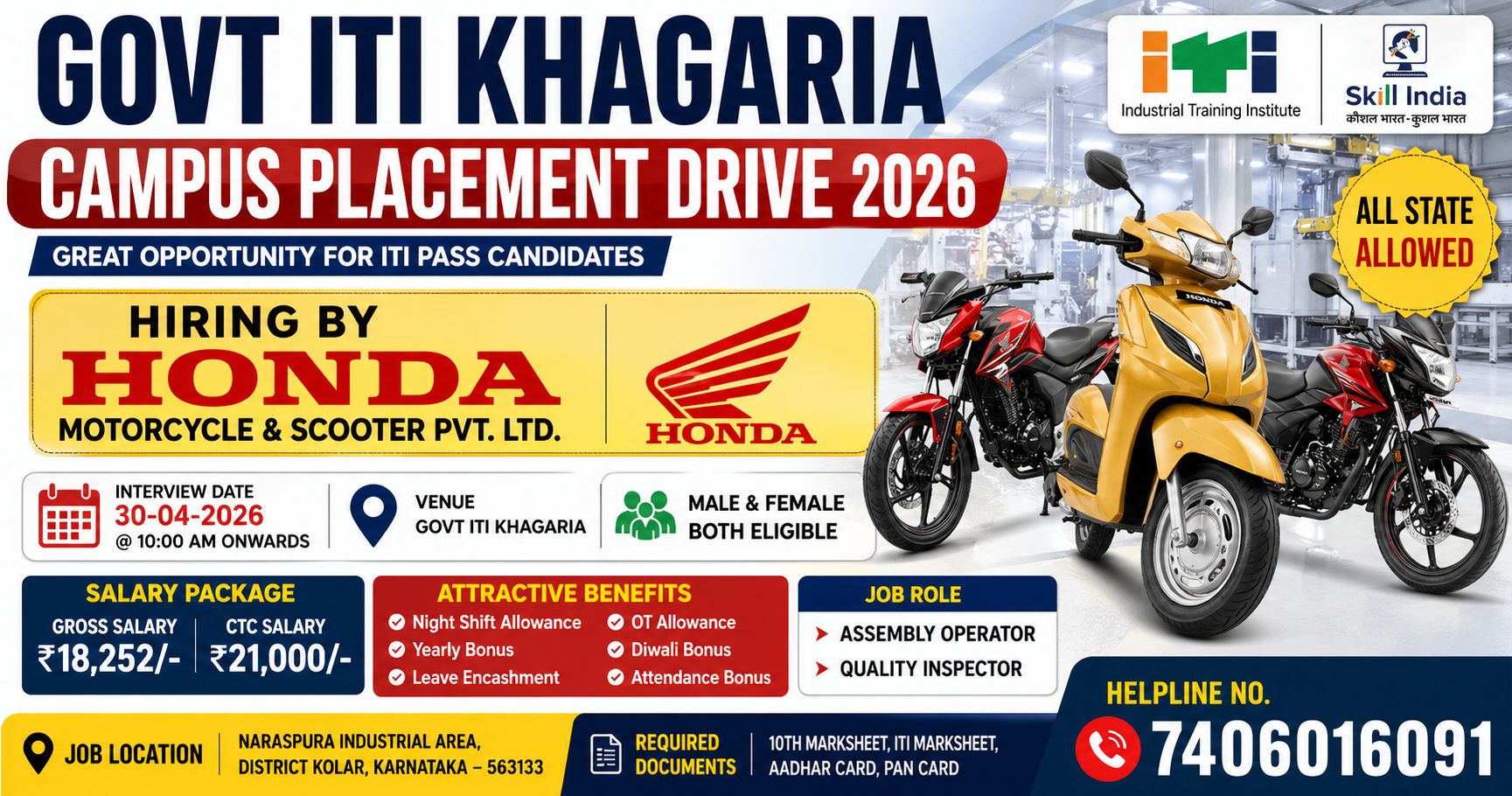 Honda ITI Campus Placement 2026 Khagaria