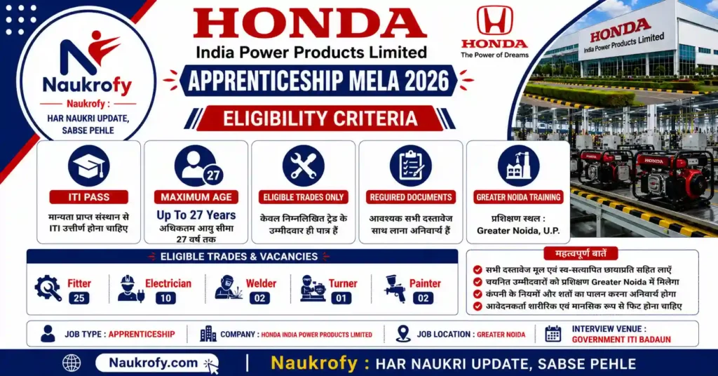Honda India Power Products Apprenticeship Mela 2026 Badaun