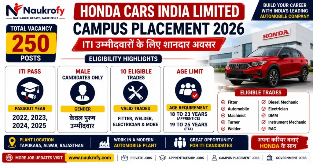 Honda Cars India Campus Placement 2026 Eligibility