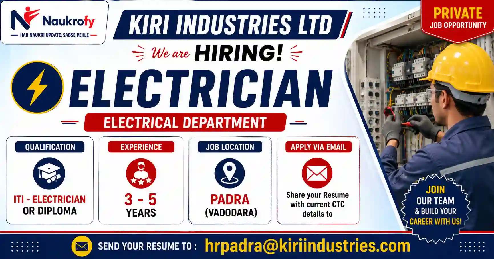 Kiri Industries Electrician Recruitment 2026