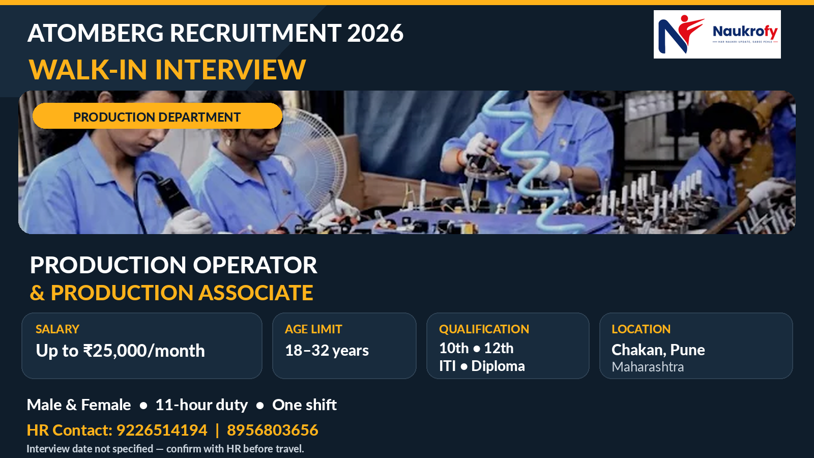 Atomberg Recruitment 2026 Production Operator and Production Associate hiring details