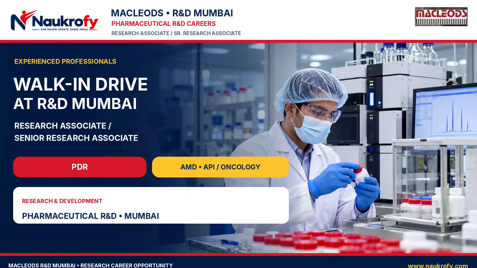MacLeods R&D Mumbai Walk-In Drive 2026 Research Associate and Senior Research Associate