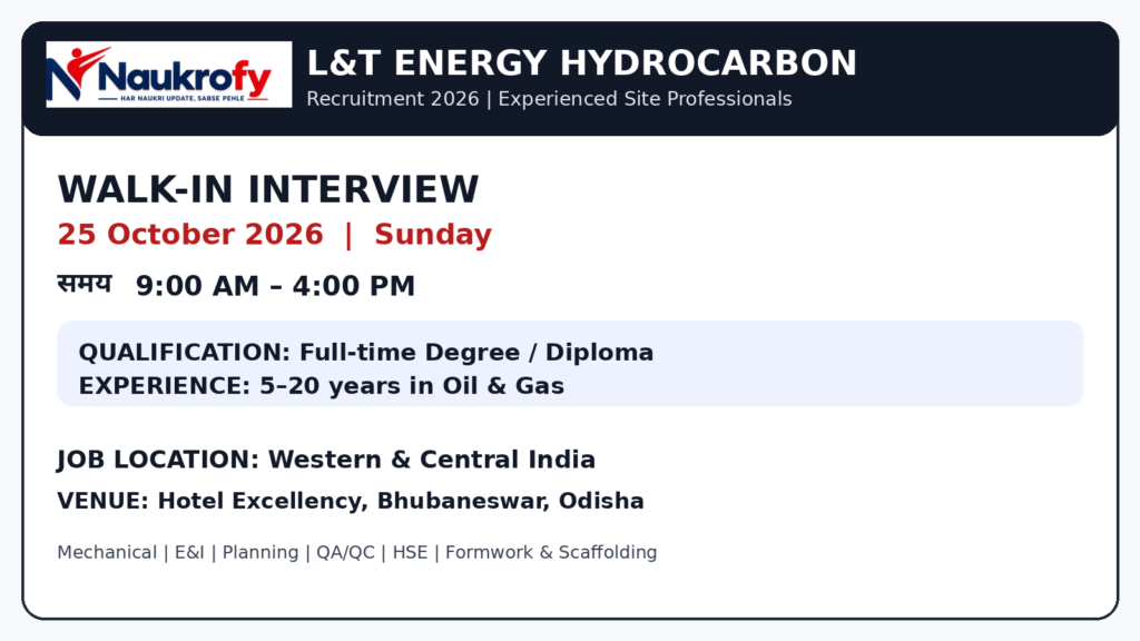 L&T Energy Hydrocarbon Recruitment 2026 Walk-In Interview Oil and Gas jobs