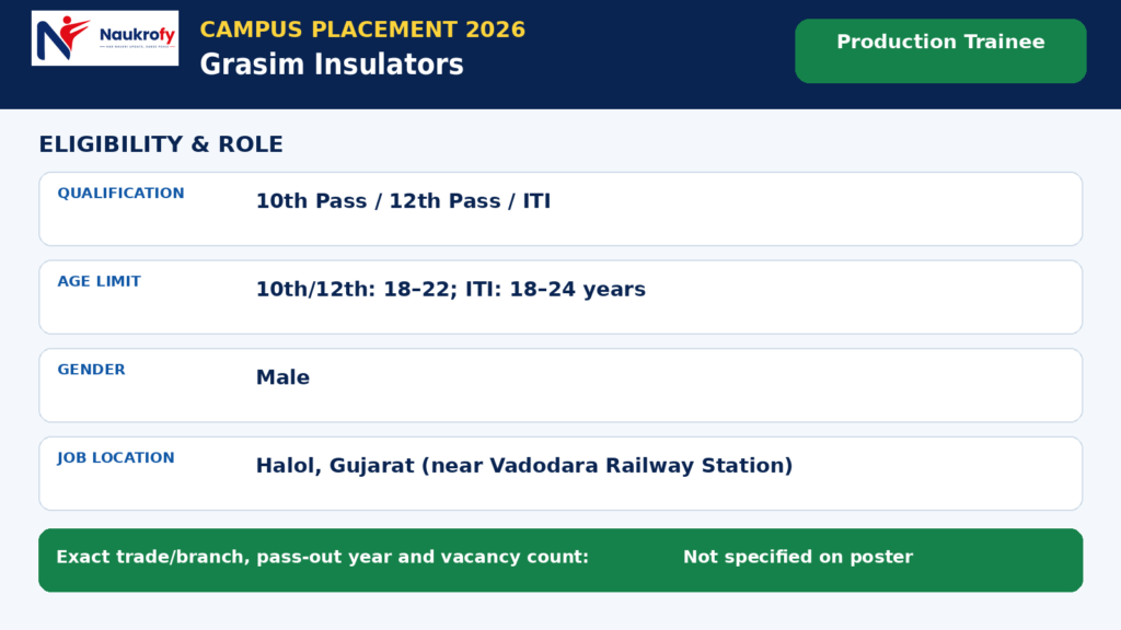 Grasim Insulators Production Trainee Jobs 2026 qualification age limits and work conditions