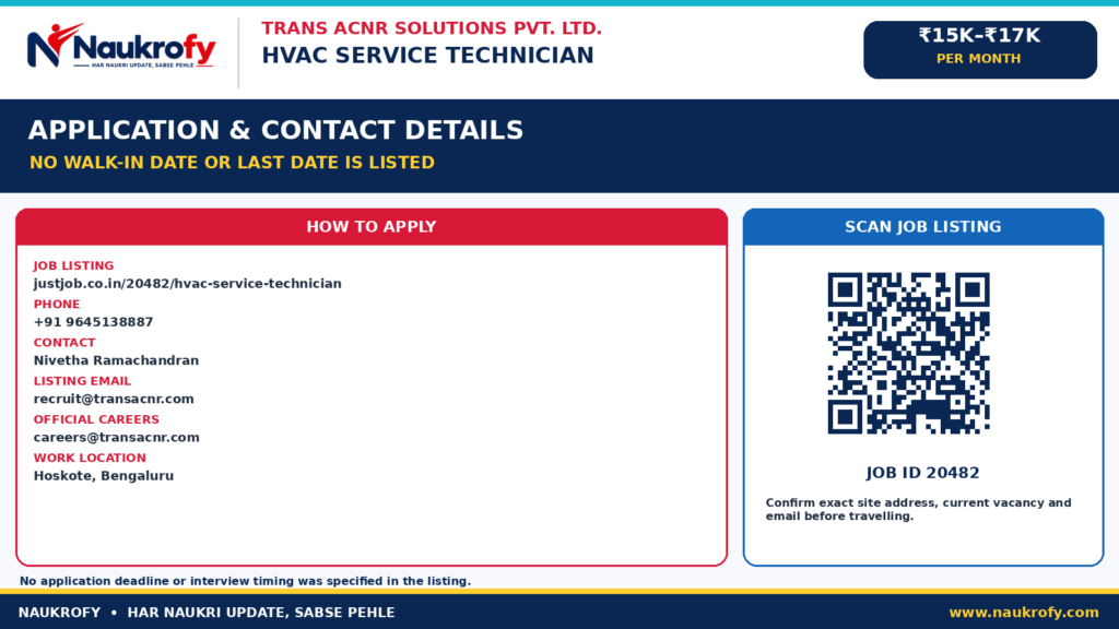 HVAC Service Technician Jobs 2026 Hoskote Bengaluru application contact phone email apply link