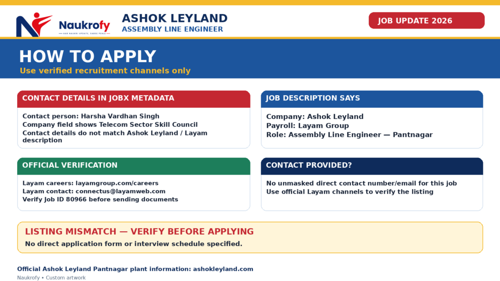How to apply for Ashok Leyland Assembly Line Engineer 2026 by verifying Layam Group