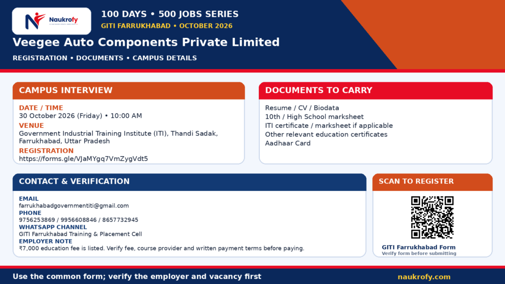 Veegee Auto Components Jobs 2026 at Jalisana, Ahmedabad, Gujarat with qualification and stipend details