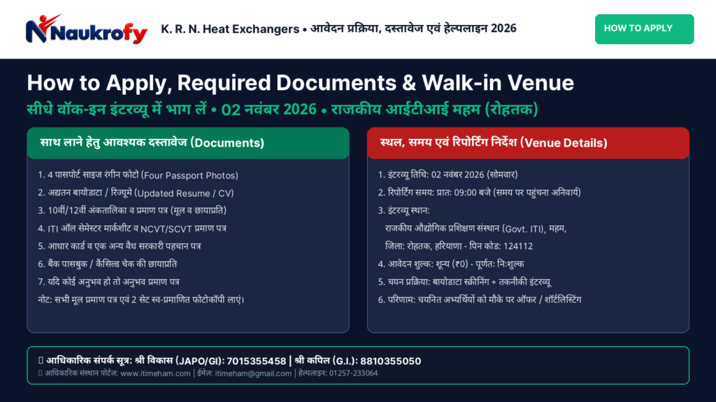 KRN Heat Exchangers Recruitment 2026 How to Apply Walk-in Venue and Required Documents Checklist