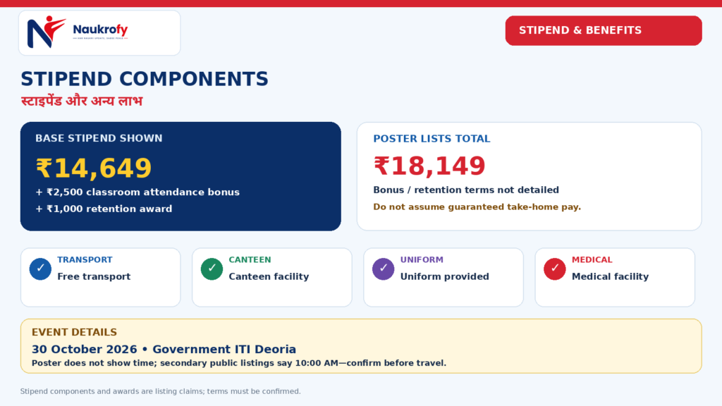 Tata Campus Placement Deoria 2026 stipend ₹18149 base stipend attendance bonus retention award and benefits