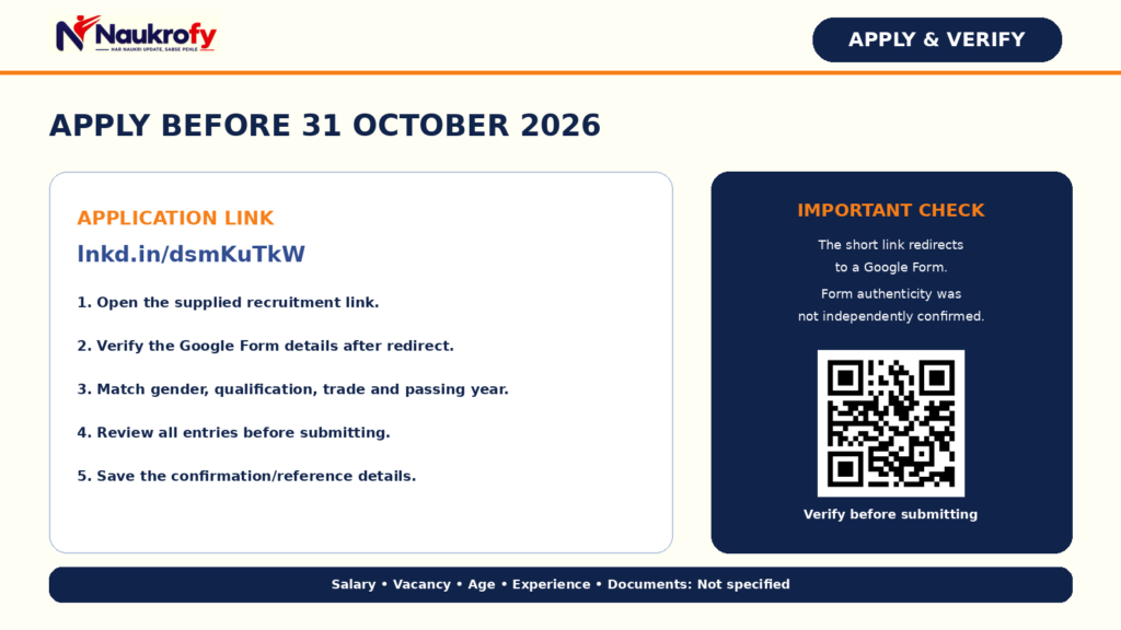 Tata Advanced Systems Recruitment 2026 application link deadline 31 October 2026 and verification note
