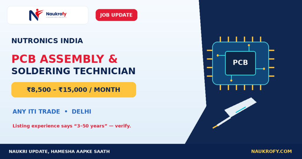 Nutronics India Jobs 2026 PCB Assembly and Soldering Technician Delhi ITI