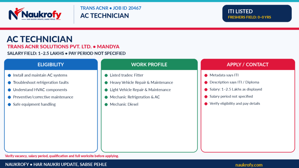 AC Technician Jobs 2026 refrigeration air conditioning compressor condenser evaporator maintenance wiring skills