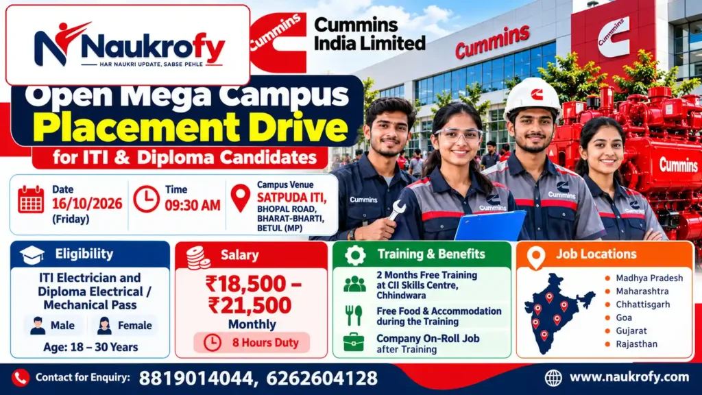 Cummins India Campus Placement 2026 free training salary and benefits