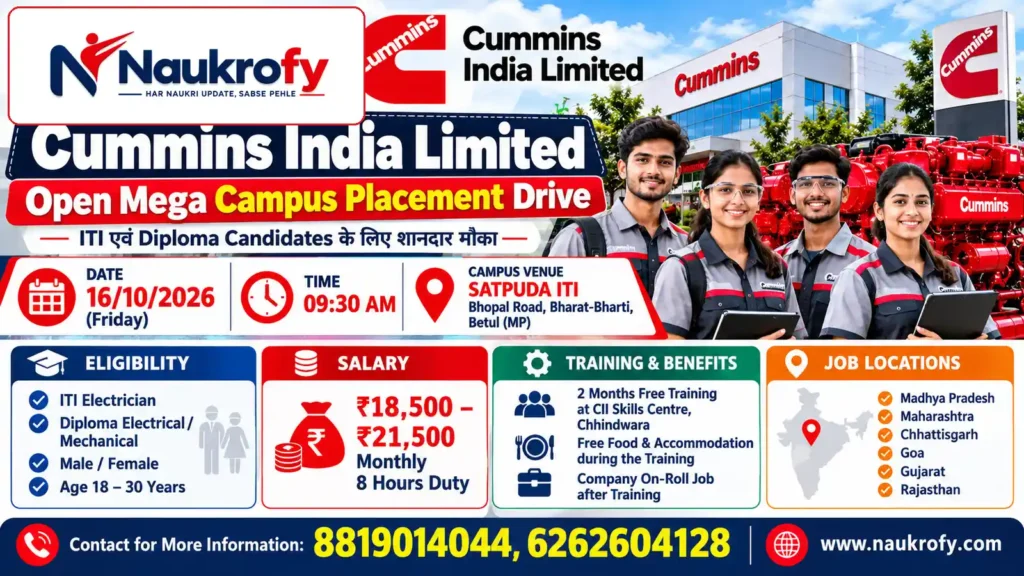 Cummins India Campus Placement 2026 walk-in Betul contact details