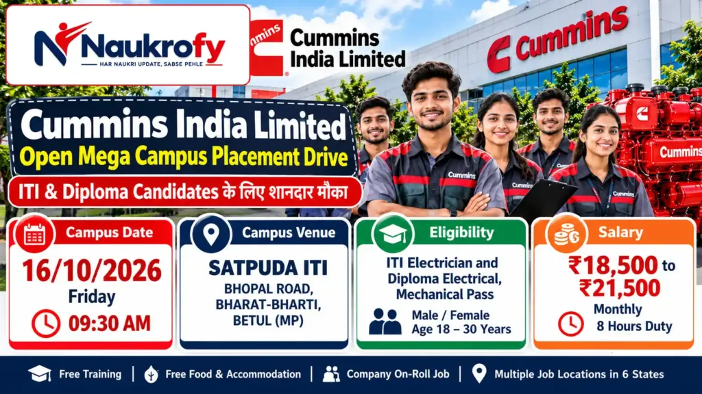 Cummins India Campus Placement 2026 ITI Diploma Jobs