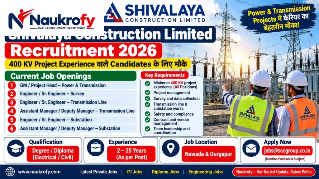 Shivalaya Construction Recruitment 2026 apply for 400 KV Power Transmission Jobs